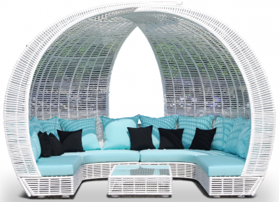 Лаунж-диван плетеный Skyline Design Spartan алюминий, искусственный ротанг, sunbrella белый, бежевый Фото 1