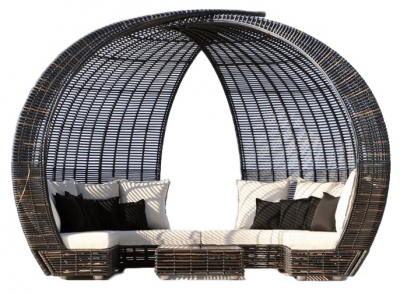 Лаунж-диван плетеный Skyline Design Spartan алюминий, искусственный ротанг, sunbrella черный, бежевый Фото 1