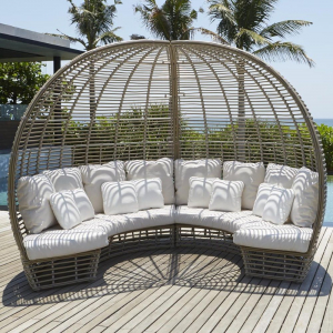 Лаунж-диван плетеный Skyline Design Sunday алюминий, искусственный ротанг серый, бежевый Фото 10