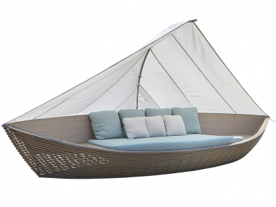 Лаунж-диван плетеный с подушками Skyline Design Boat алюминий, искусственный ротанг серый, бежевый Фото 1