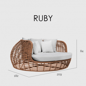 Лаунж-диван плетеный с подушками Skyline Design Ruby алюминий, искусственный ротанг натуральный, бежевый Фото 4