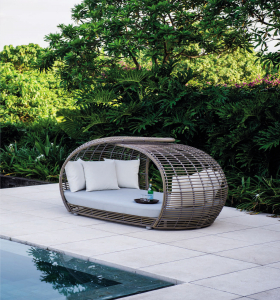 Лаунж-диван плетеный с подушками Skyline Design Amber алюминий, искусственный ротанг, sunbrella серый, бежевый Фото 8