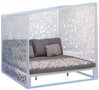 Лежак плетеный двухместный с матрасом Skyline Design Geometric алюминий, искусственный ротанг, sunbrella белый, бежевый Фото 1