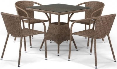 Комплект плетеной мебели Afina T197BT/Y137C-W56 Light brown 4Pcs искусственный ротанг, сталь светло-коричневый Фото 1