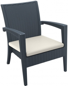 Кресло пластиковое плетеное с подушкой Siesta Contract Miami Lounge Armchair стеклопластик, полиэстер антрацит Фото 1