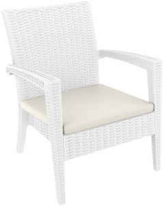Кресло пластиковое плетеное с подушкой Siesta Contract Miami Lounge Armchair стеклопластик, полиэстер белый Фото 1