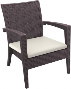 Кресло пластиковое плетеное с подушкой Siesta Contract Miami Lounge Armchair стеклопластик, полиэстер коричневый Фото 1