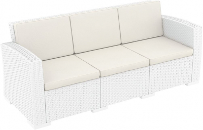 Диван пластиковый плетеный трехместный с подушками Siesta Contract Monaco Lounge XL стеклопластик, полиэстер белый Фото 1