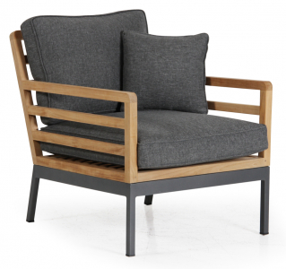 Кресло деревянное с подушками BraFab Zalongo алюминий, тик, ткань антрацит, натуральный Фото 1
