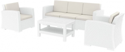 Комплект пластиковой плетеной мебели Siesta Contract Monaco Lounge Set XL стеклопластик, полиэстер белый Фото 1