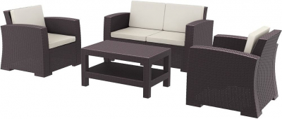 Комплект пластиковой плетеной мебели Siesta Contract Monaco Lounge Set стеклопластик, полиэстер коричневый Фото 1