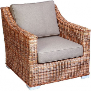 Кресло плетеное с подушками BraFab Roxina алюминий, искусственный ротанг, ткань коричневый, песочный Фото 1