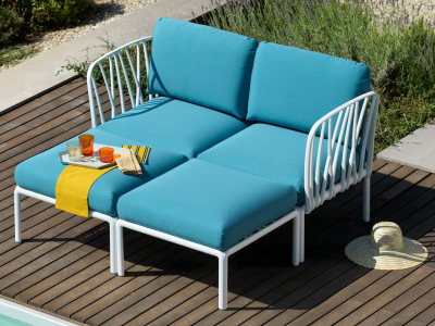 Лаунж-диван двухместный Nardi Komodo стеклопластик, Sunbrella белый, синий Фото 1