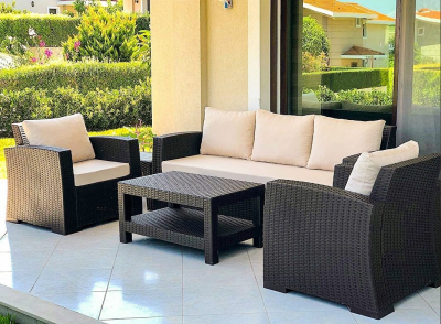Комплект пластиковой плетеной мебели Siesta Contract Monaco Lounge Set XL стеклопластик, полиэстер коричневый Фото 4