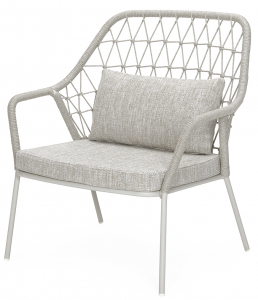 Кресло лаунж плетеное с подушкой PEDRALI Panarea сталь, роуп, ткань бежевый, песочный Фото 1