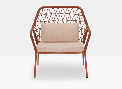 Кресло лаунж плетеное с подушкой PEDRALI Panarea сталь, роуп, ткань терракотовый, розовый Фото 4