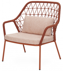 Кресло лаунж плетеное с подушкой PEDRALI Panarea сталь, роуп, ткань терракотовый, розовый Фото 1