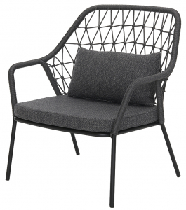 Кресло лаунж плетеное с подушкой PEDRALI Panarea сталь, роуп, ткань черный, антрацит Фото 1