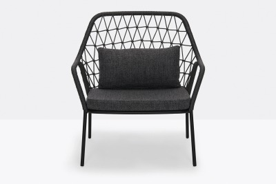 Кресло лаунж плетеное с подушкой PEDRALI Panarea сталь, роуп, ткань черный, антрацит Фото 4