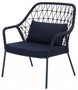 Кресло лаунж плетеное с подушкой PEDRALI Panarea сталь, роуп, ткань синий Фото 1