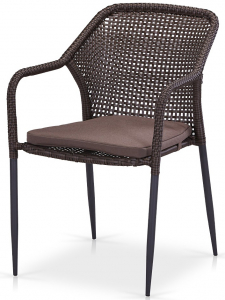 Кресло плетеное с подушкой Afina Y35B-W2390brown сталь, искусственный ротанг палевый Фото 1