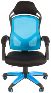 Кресло компьютерное Chairman Game 12 металл, пластик, ткань, сетка, пенополиуретан черный/голубой Фото 2