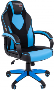 Кресло компьютерное Chairman Game 17 металл, пластик, экокожа, ткань, пенополиуретан черный/голубой Фото 1