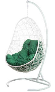 Кресло подвесное плетеное Bigarden Easy сталь, искусственный ротанг, ткань оксфорд белый Фото 1