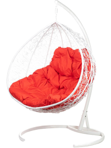 Кресло подвесное двойное плетеное Bigarden Gemini сталь, искусственный ротанг, ткань оксфорд белый Фото 1