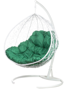 Кресло подвесное двойное плетеное Bigarden Gemini сталь, искусственный ротанг, ткань оксфорд белый Фото 2