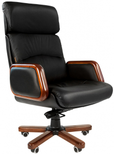 Кресло компьютерное Chairman 417 металл, дерево, кожа, пенополиуретан черный Фото 1
