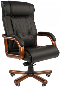 Кресло компьютерное Chairman 653 металл, дерево, кожа, пенополиуретан черный Фото 1