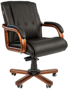 Кресло компьютерное Chairman 653 М металл, дерево, кожа, пенополиуретан черный Фото 1