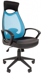 Кресло компьютерное Chairman 840 Black металл, пластик, ткань, сетка, пенополиуретан черный/голубой Фото 1