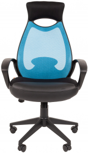 Кресло компьютерное Chairman 840 Black металл, пластик, ткань, сетка, пенополиуретан черный/голубой Фото 2