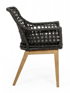 Кресло плетеное с подушкой Garden Relax Madison тик, алюминий, роуп, олефин натуральный, черный, серый Фото 3
