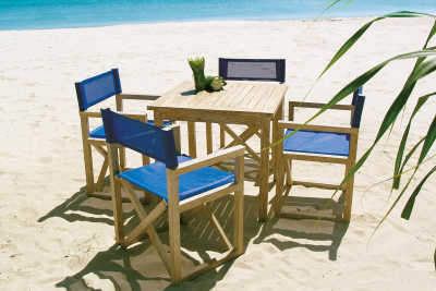 Кресло деревянное складное мягкое Giardino Di Legno White Sand тик, батилин синий Фото 4