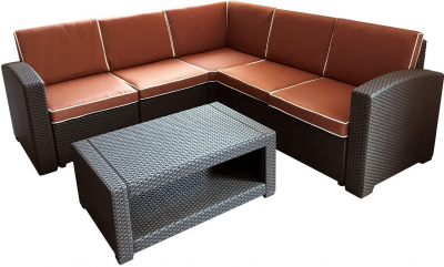 Комплект пластиковой плетеной мебели BiRattan Premium Corner пластик с имитацией плетения венге, оранжевый Фото 1