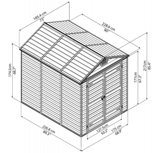 Сарай пластиковый Palram Skylight Shed 6x8 алюминий, поликарбонат серо-бежевый Фото 2