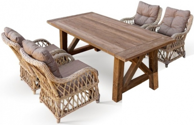 Комплект плетеной мебели KVIMOL КМ-2014 тик, натуральный ротанг, ткань коричневый Фото 1
