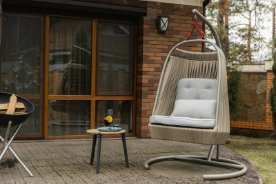 Кресло подвесное плетеное Grattoni Wind алюминий, роуп, олефин тортора, шампанское Фото 5