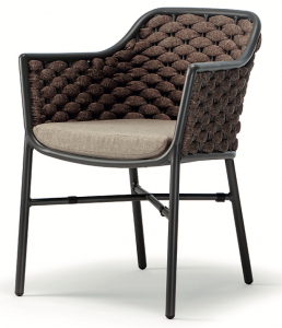 Кресло плетеное с подушкой Grattoni Panama алюминий, роуп, олефин антрацит, коричневый Фото 1