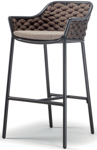 Кресло барное плетеное Grattoni Panama алюминий, роуп, олефин антрацит, коричневый Фото 1