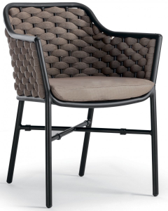 Кресло плетеное с подушкой Grattoni Panama алюминий, роуп, текстилен черный, тортора Фото 1