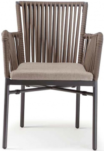 Кресло плетеное с подушкой Grattoni Antibes алюминий, роуп, олефин антрацит, тортора, коричневый Фото 1