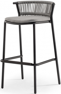 Кресло барное плетеное Grattoni Mata алюминий, роуп, акрил антрацит, темно-серый Фото 1