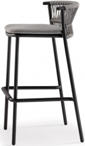 Кресло барное плетеное Grattoni Mata алюминий, роуп, акрил антрацит, темно-серый Фото 2