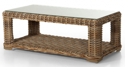 Столик плетеный кофейный BraFab Eddo алюминий, искусственный ротанг, закаленное стекло коричневый Фото 1