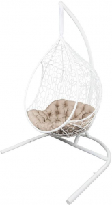 Кресло подвеcное Ecodesign Сириус металл, искусственный ротанг белый, бежевый Фото 1