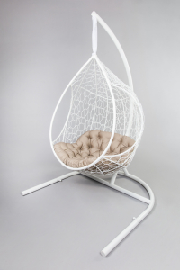 Кресло подвеcное Ecodesign Сириус металл, искусственный ротанг белый, бежевый Фото 2